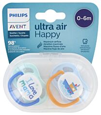 Avent chupete Ultra air happy, 0-6 meses, 2 unidades