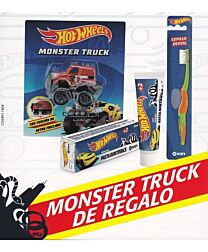 Pack monster truck kin (cepillo dental infantil, pasta dentÍfrica y coche monster truck hotwheels)