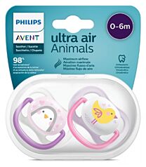 Avent chupete ultra air animals, 0-6 meses, 2 unidades
